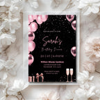 Rose Gold & Pink Balloon Birthday Dinner Invitation
