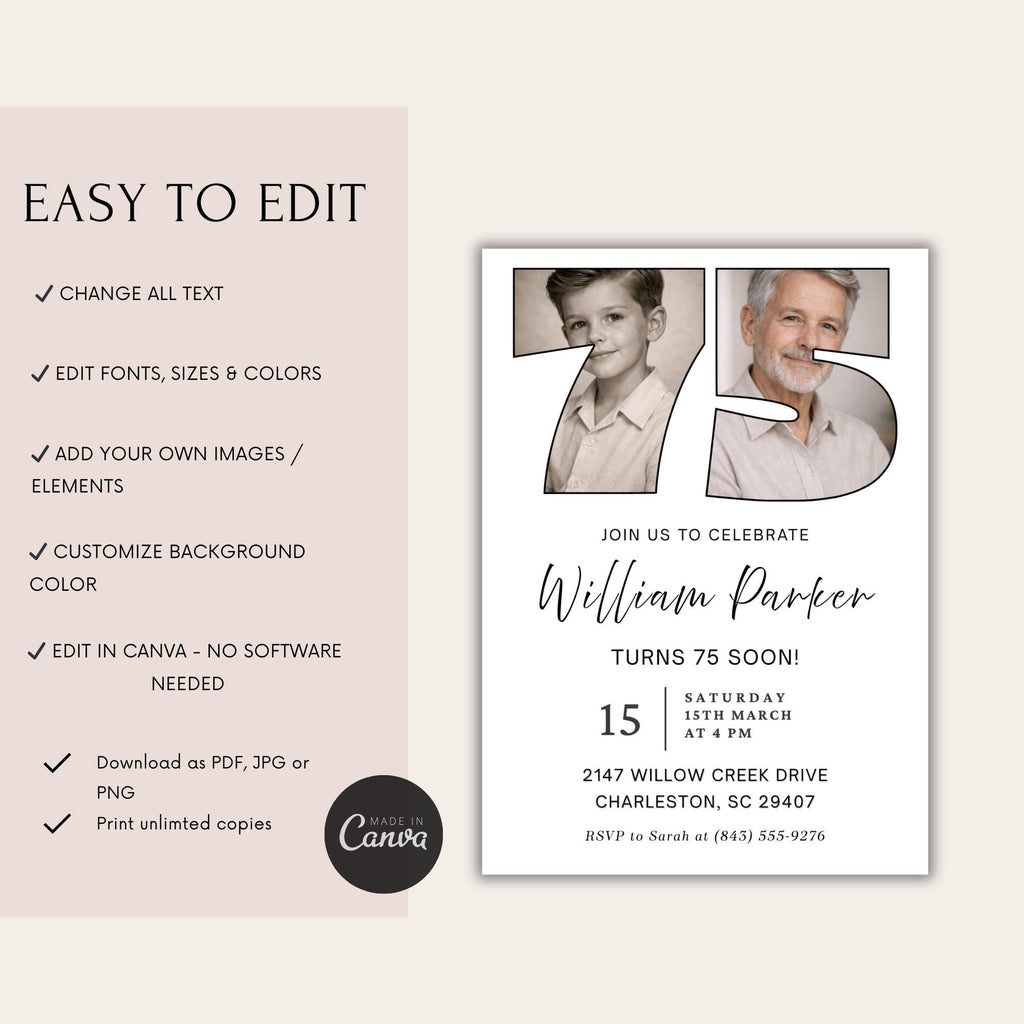 Photo Timeline 75th Birthday Invitation