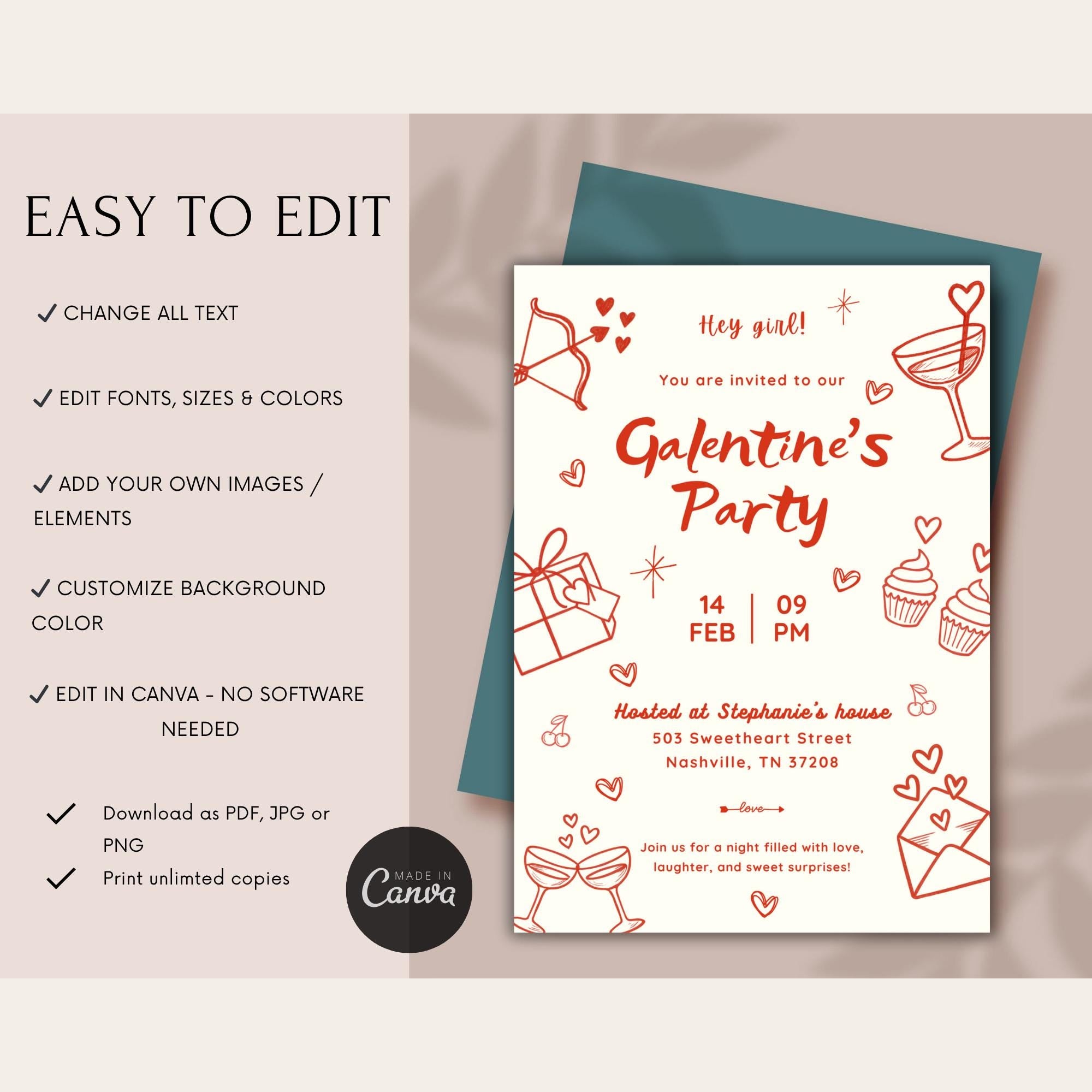 Handdrawn Galentines Party Invitation