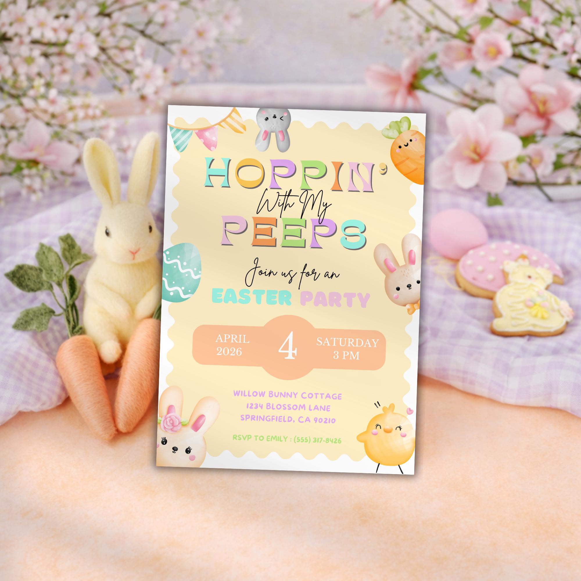 Pastel Bunny Easter Party Invitation