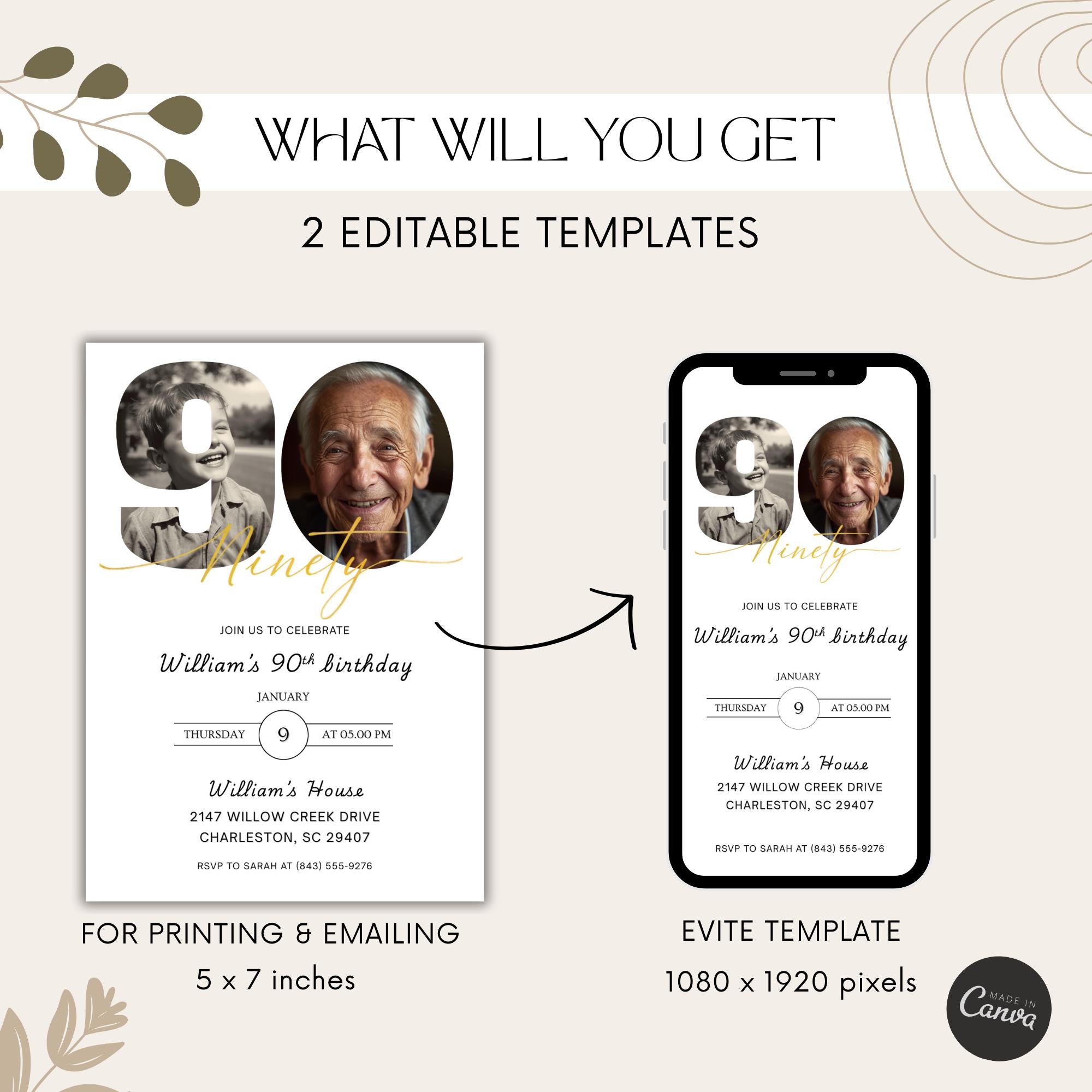 Minimalist Photo Ninety 90th Birthday Invitation