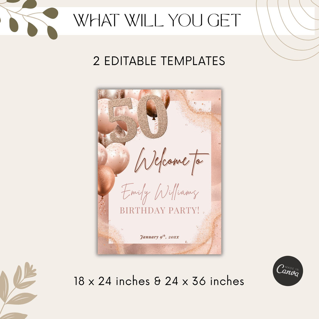 Rose Gold 50th Birthday Welcome Sign