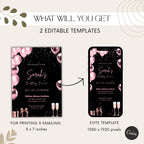 Rose Gold & Pink Balloon Birthday Dinner Invitation