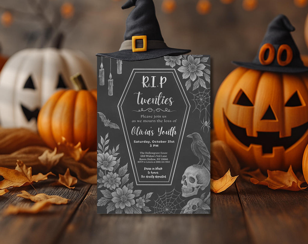 Gothic Halloween Coffin 30th Birthday Invitation