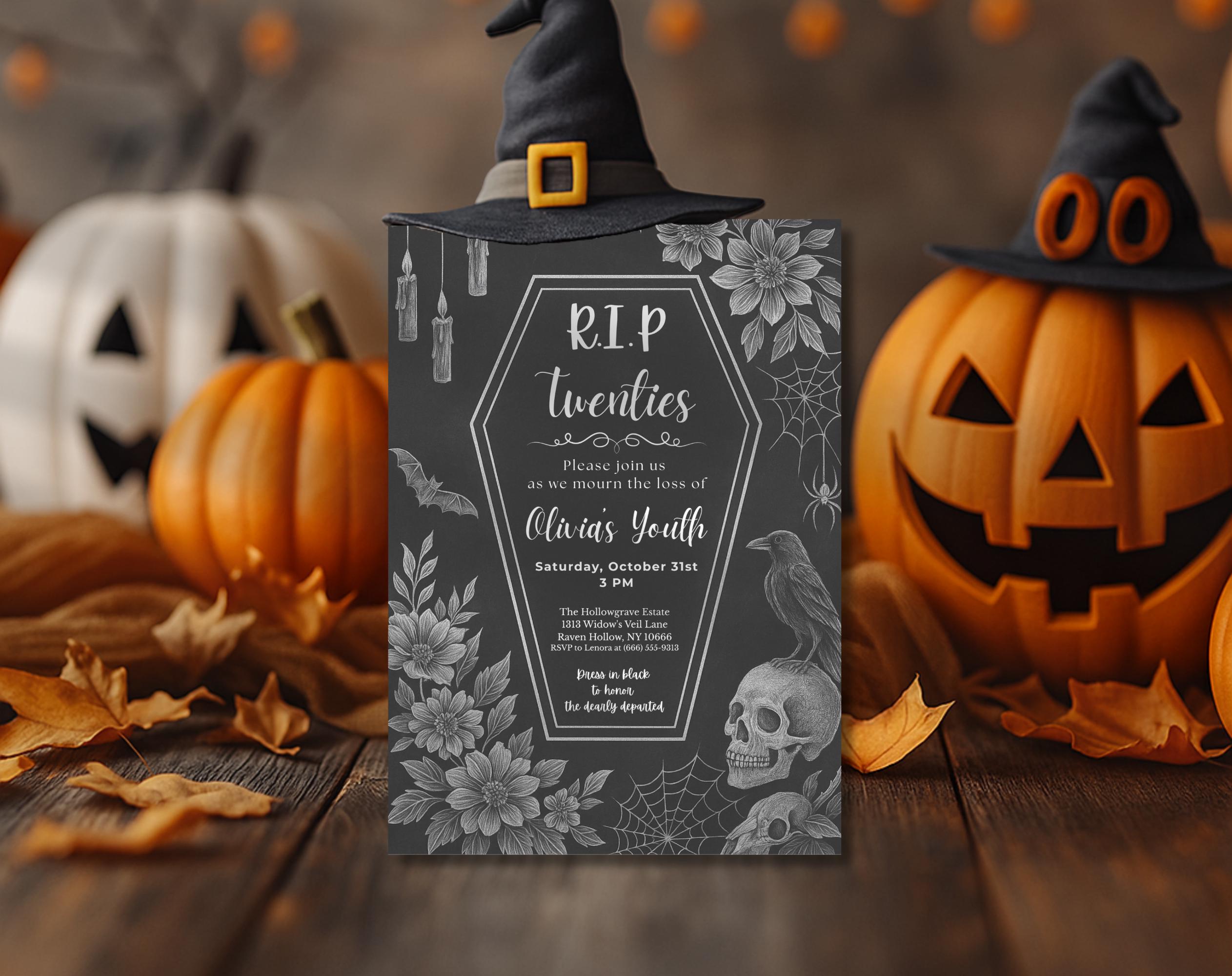 Gothic Halloween Coffin 30th Birthday Invitation