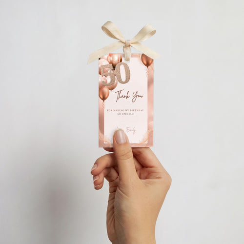 50th Birthday Favor Tags Rose Gold