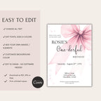 Pink Bow First Birthday Invitation