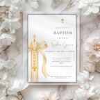 Gold Candle Orthodox Cross Baptism Invitation