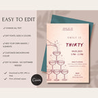 Minimalist Champagne Tower 30th Birthday Invitation