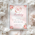 Elegant Pink Gold Floral 90th Birthday Invitation