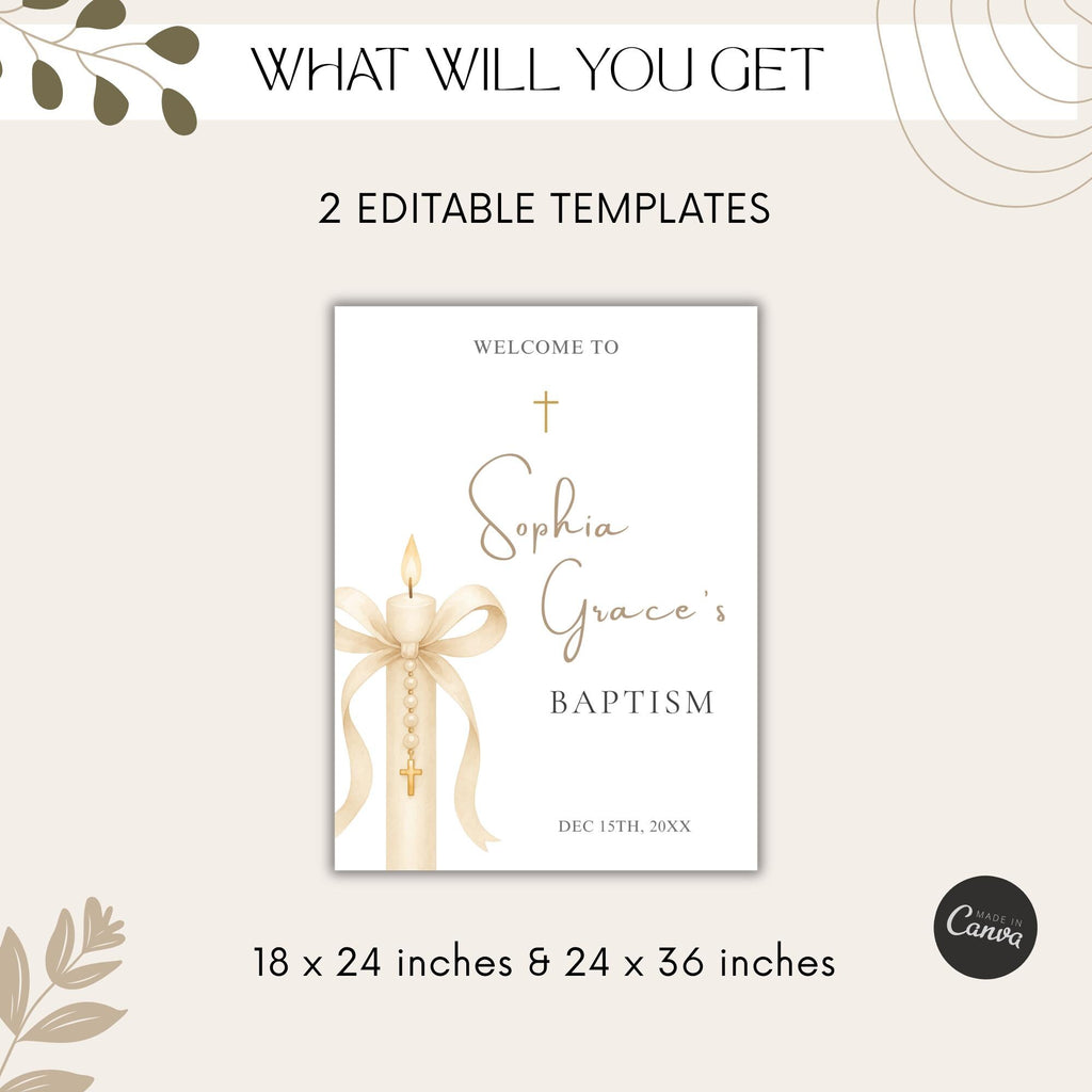 Gold Candle Baptism Welcome Sign
