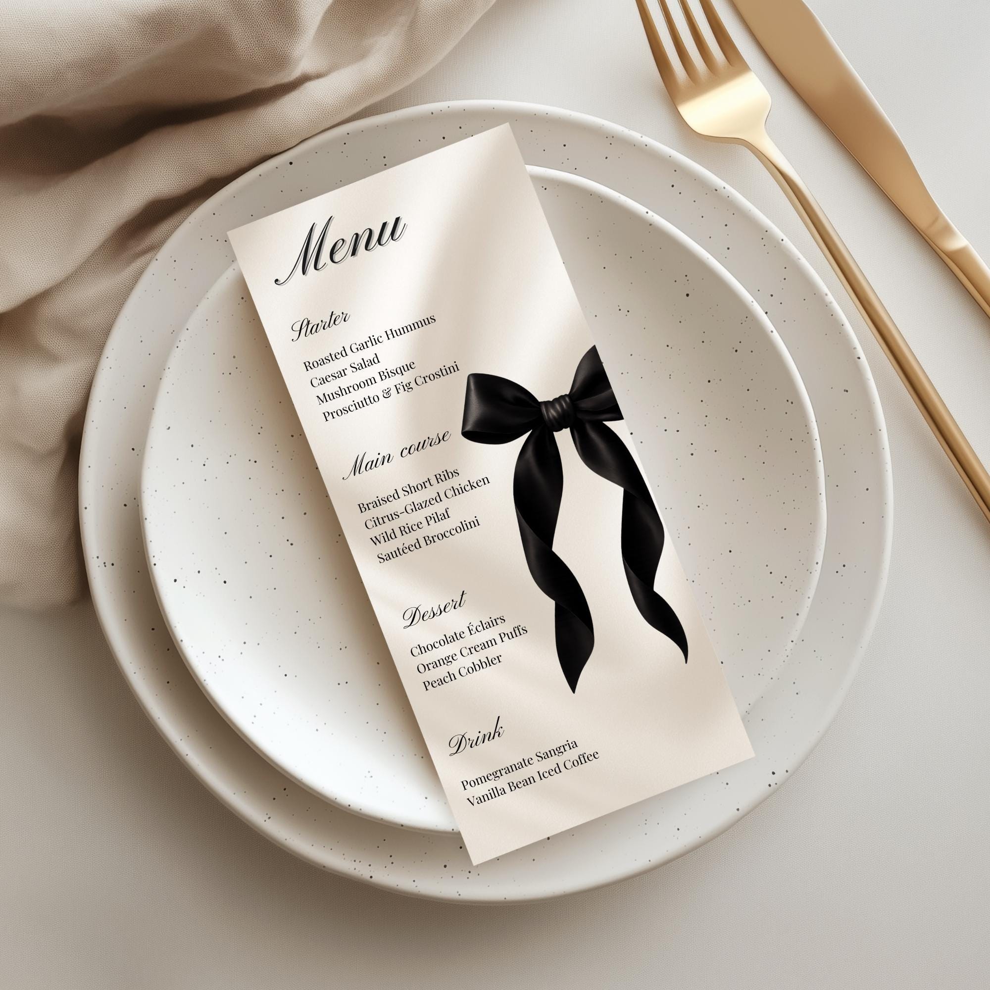 Black Bow Dinner Menu Card