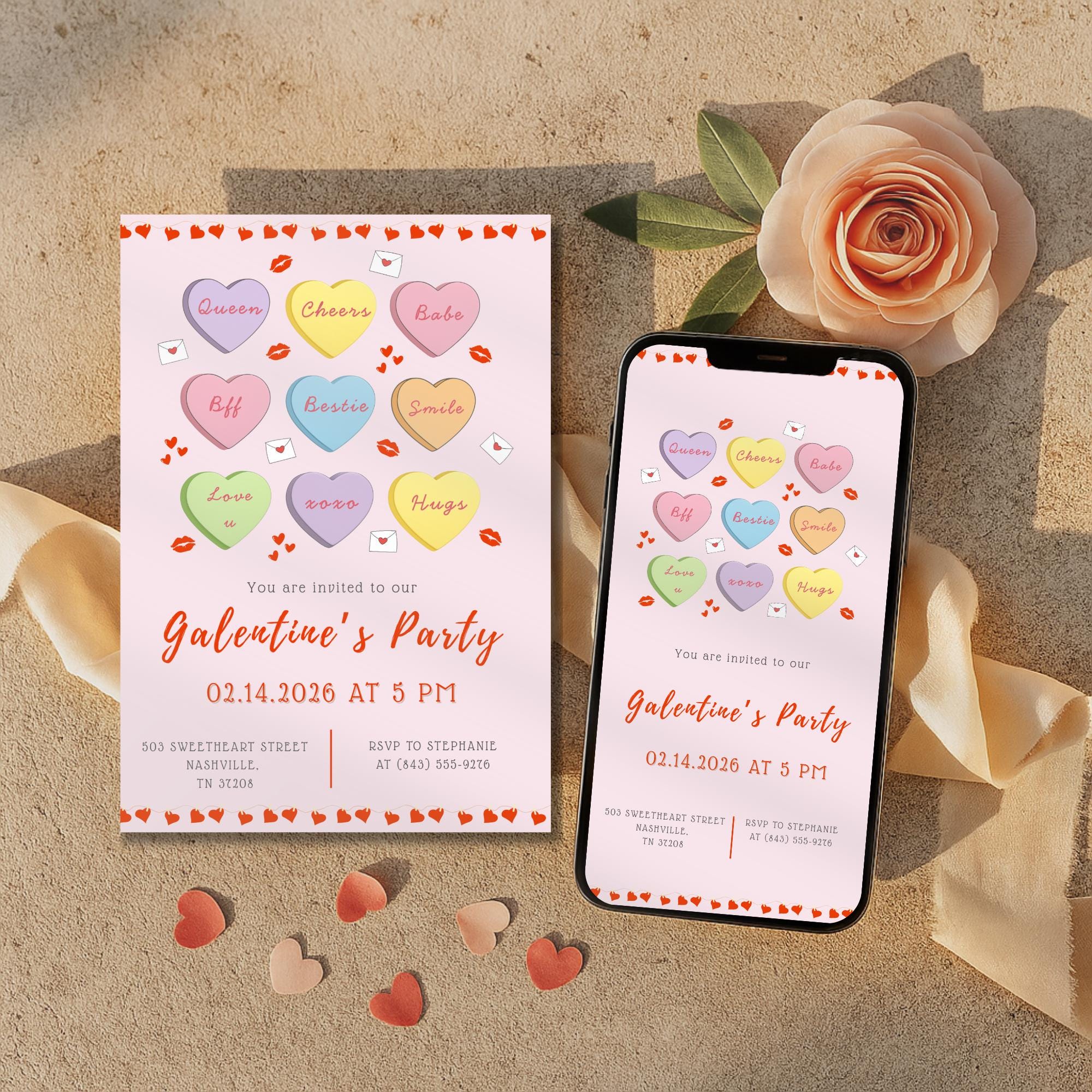 Candy Hearts Galentine's Party Invitation