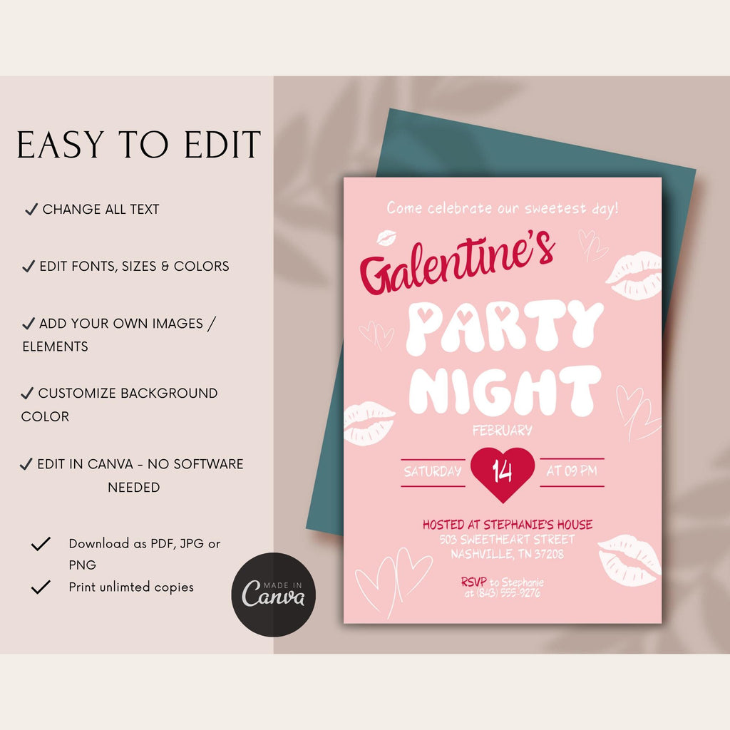 Pink Galentine's Party Night Invitation