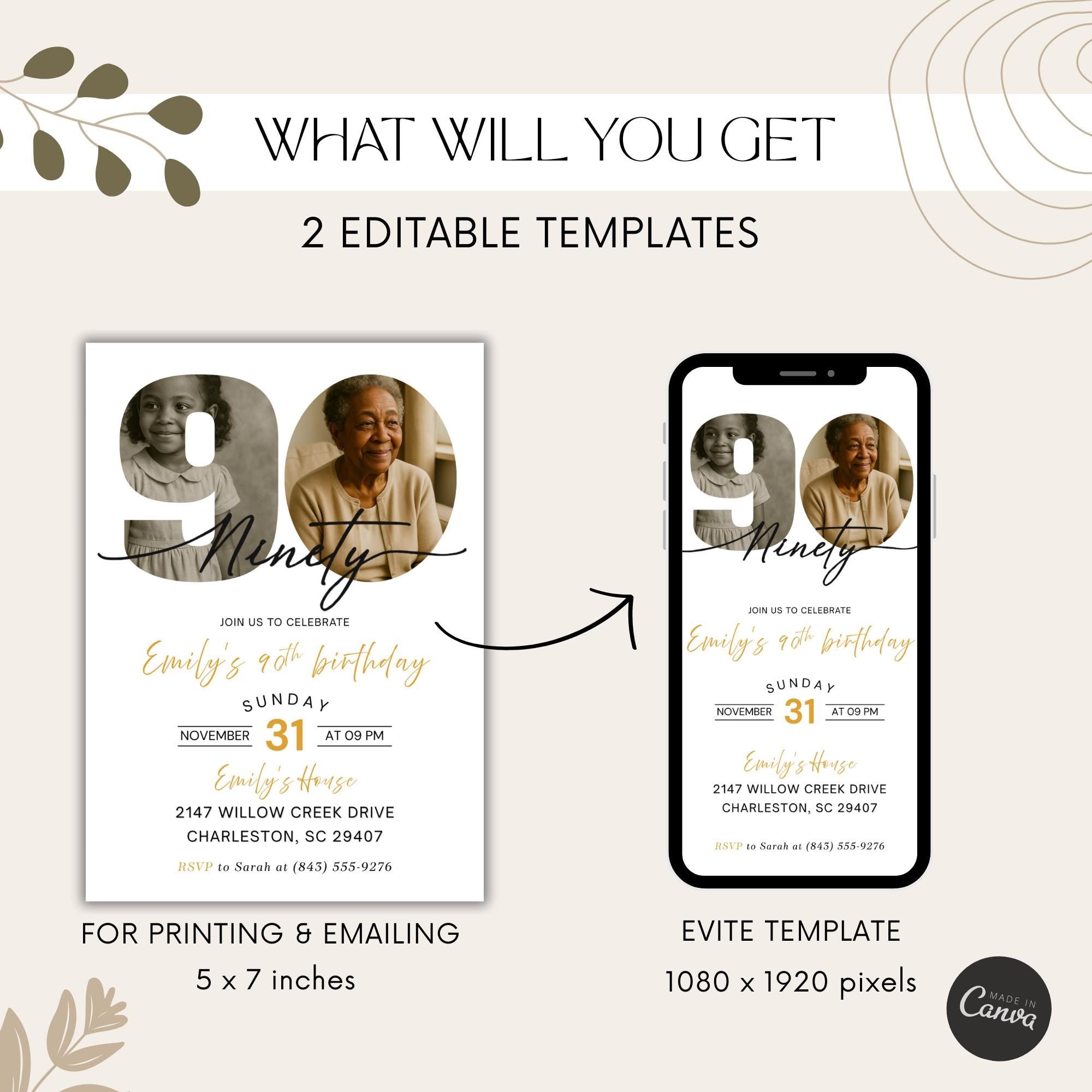Modern 90th Birthday Photo Invitation