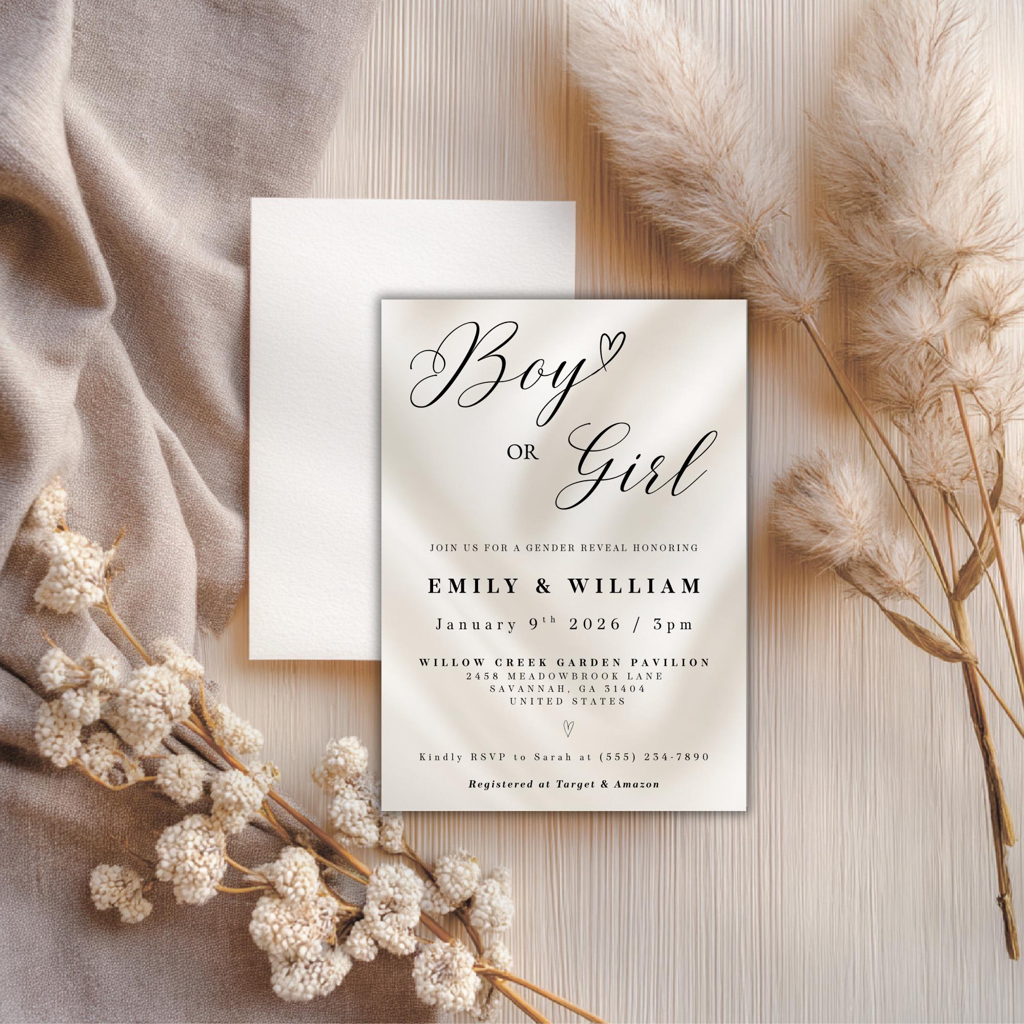 Elegant Boy or Girl Gender Reveal Invitation