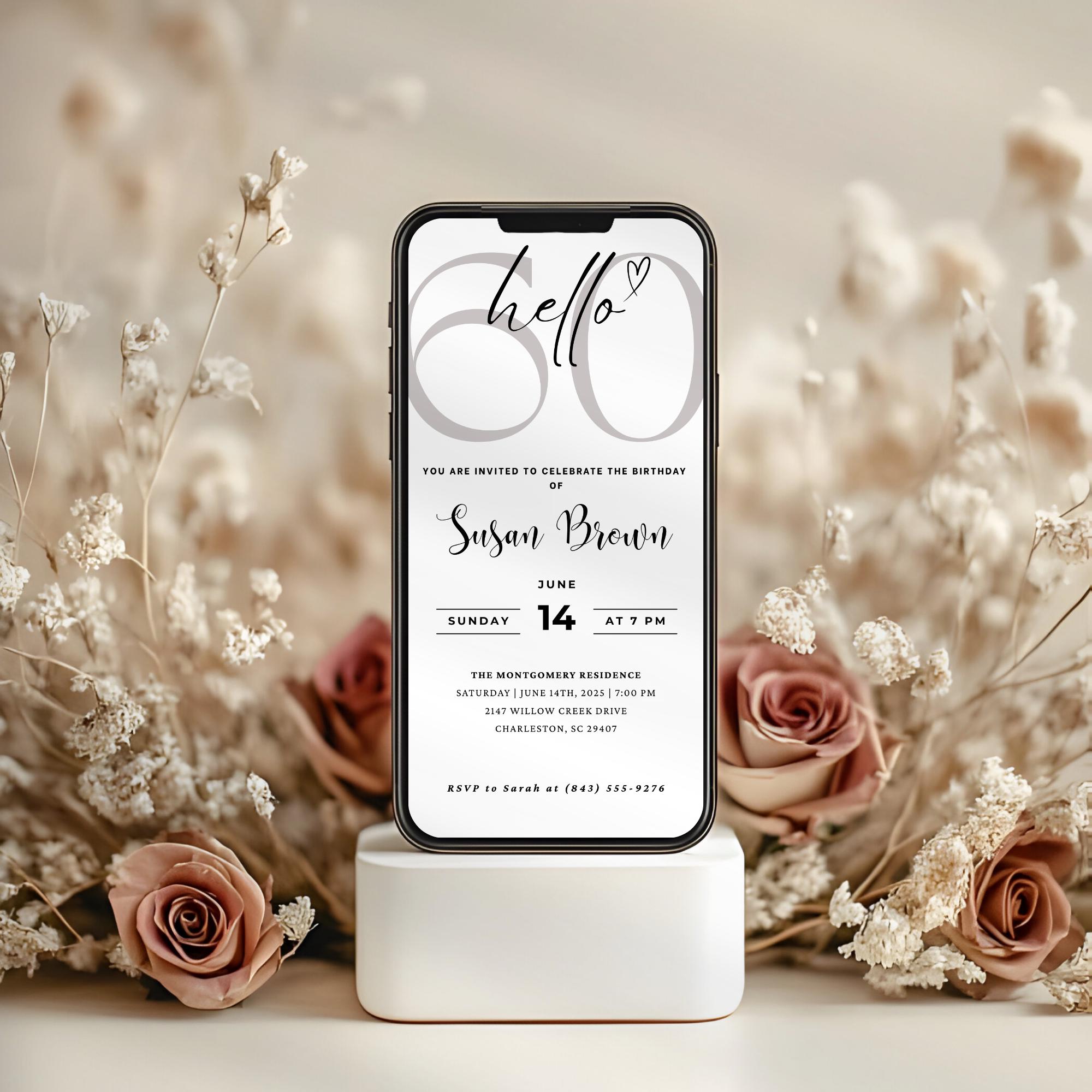 Minimal 60th Birthday Invitation