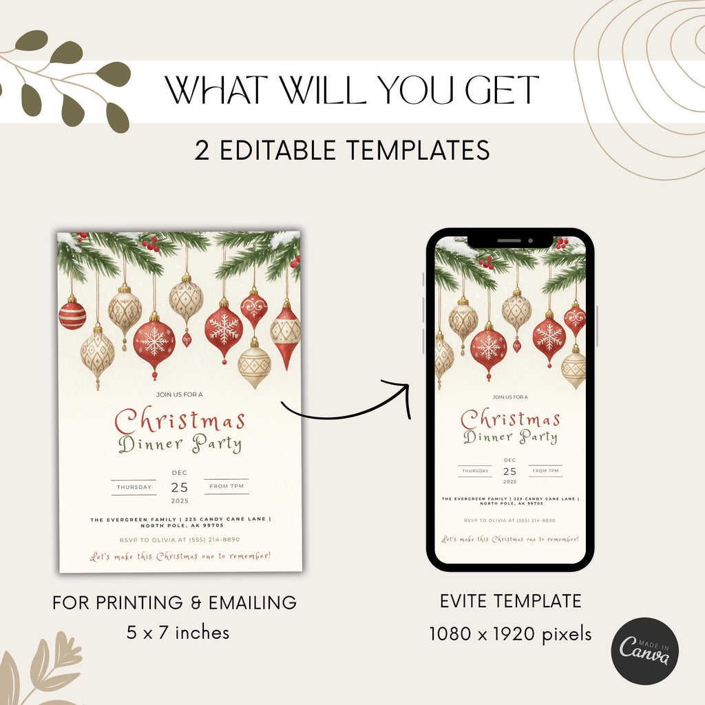 Ornament Christmas Dinner Party Invitation