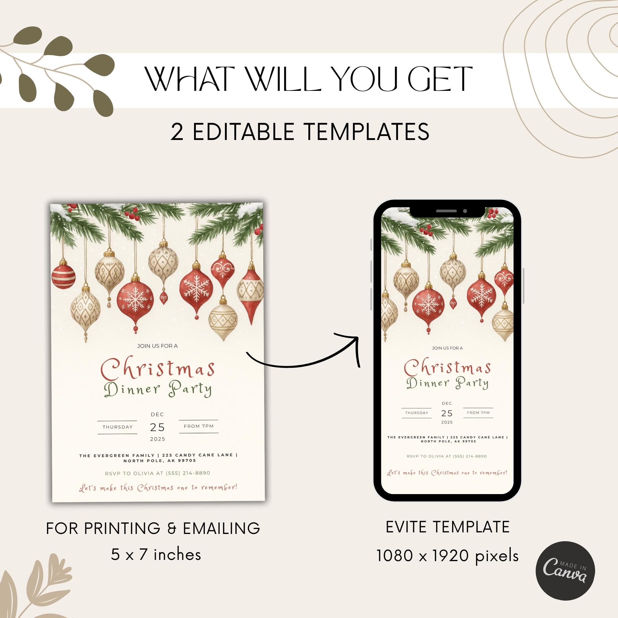 Ornament Christmas Dinner Party Invitation