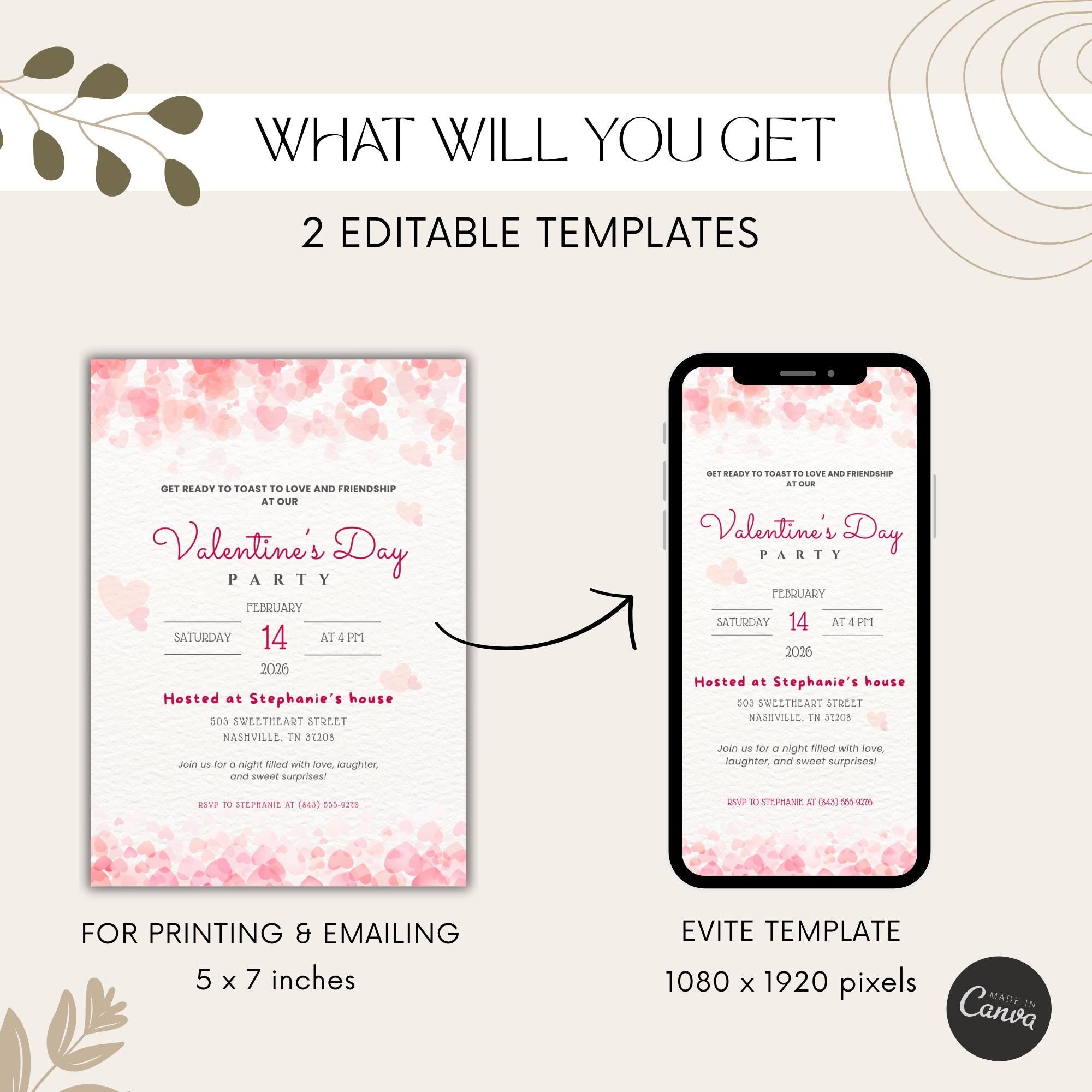 Pink Hearts Valentines Party Invitation
