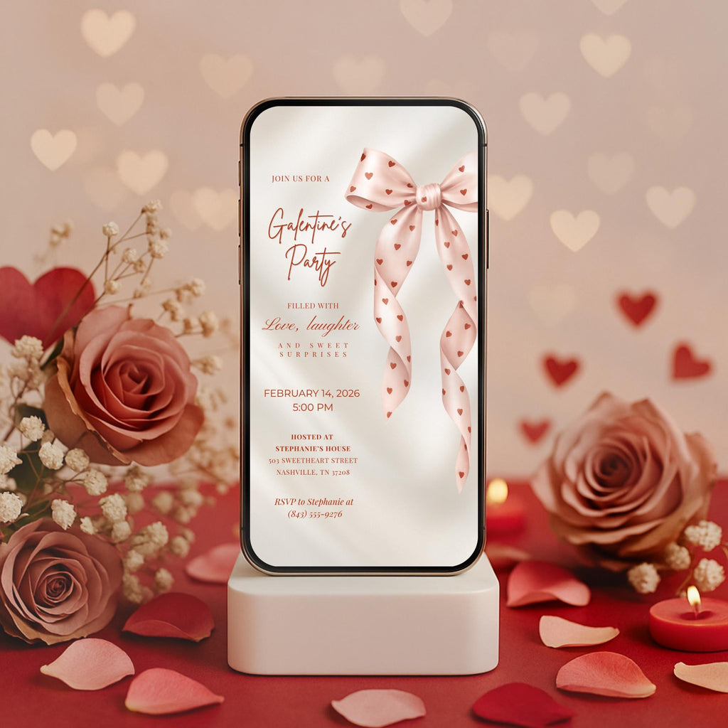 Valentines Party Invitation Pink Bow
