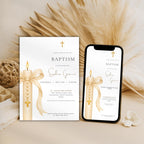 Gold Candle Orthodox Cross Baptism Invitation