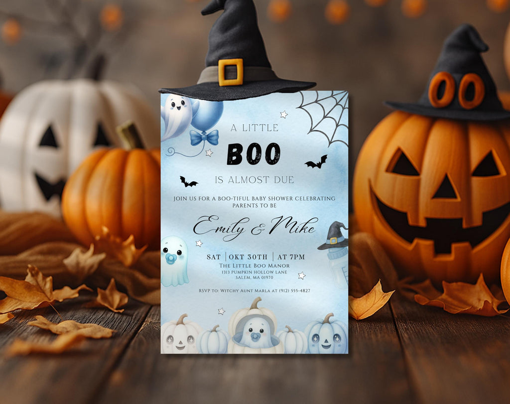 A Little Boo Baby Shower Invitation Blue
