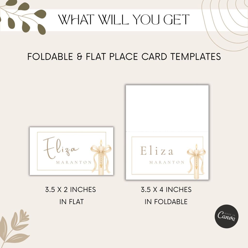 Gold Candle Baptism Place Cards