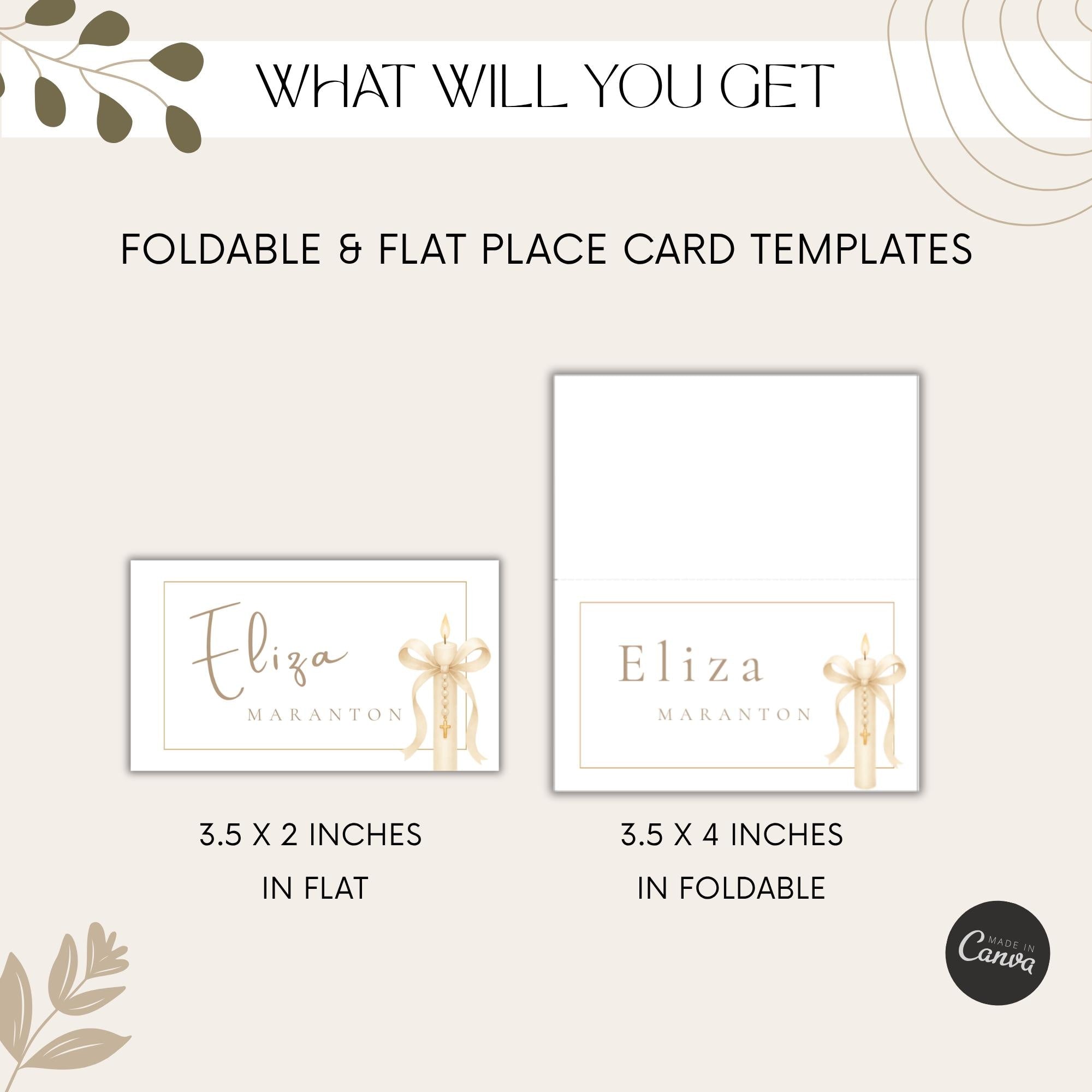 Gold Candle Baptism Place Cards