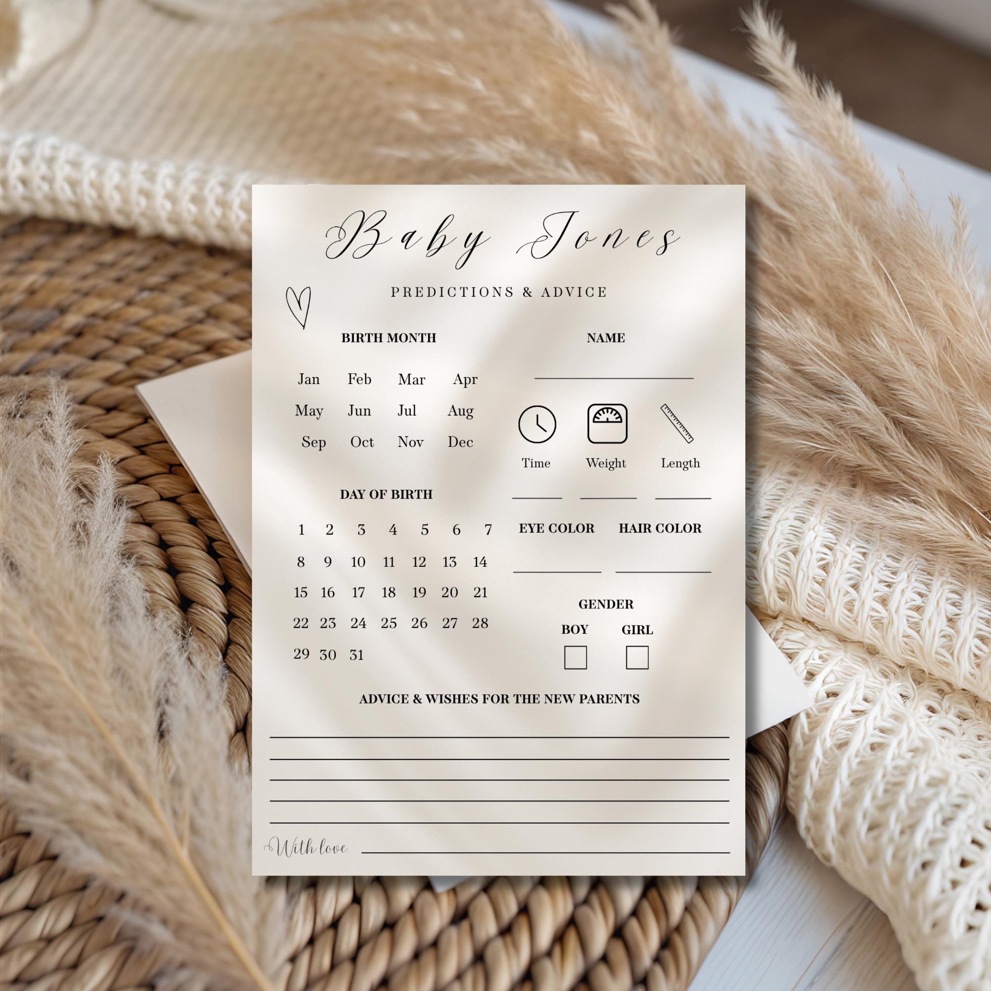 Gender Reveal Predictions and Advice Card