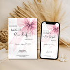 Pink Bow First Birthday Invitation