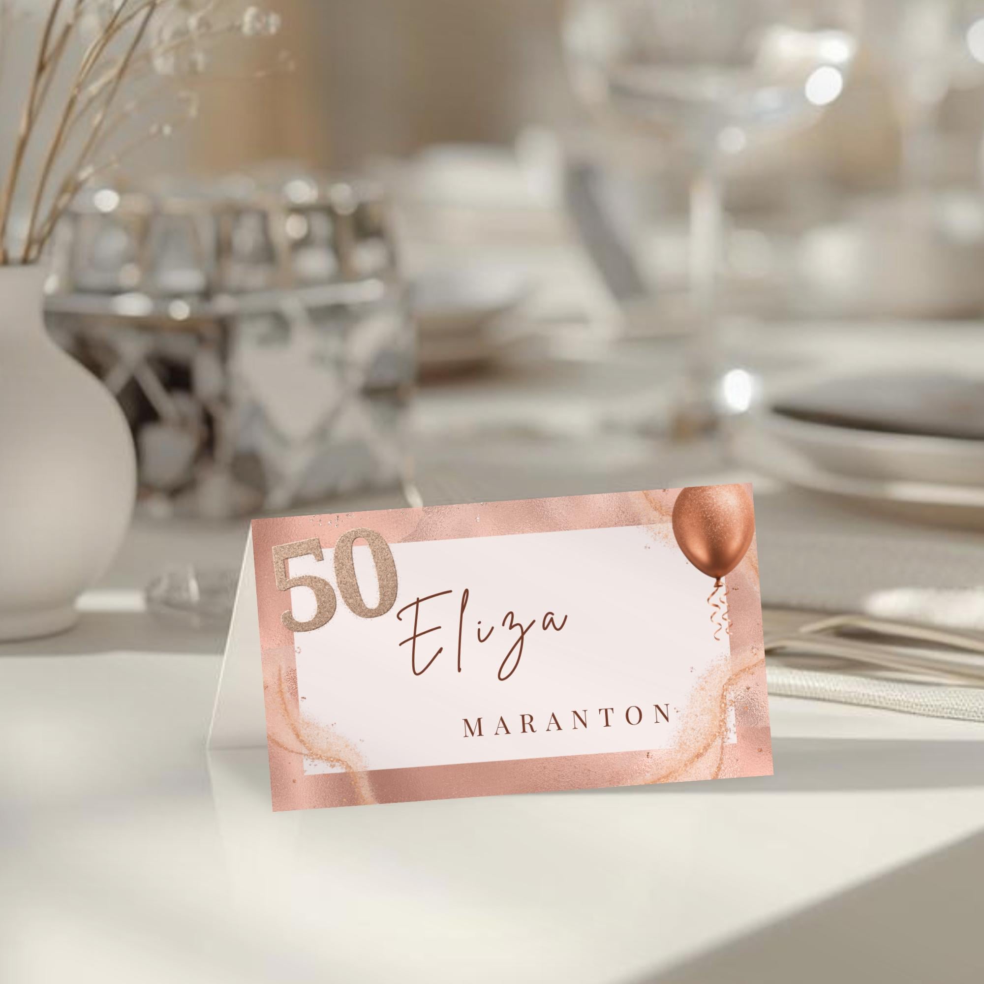 Rose Gold 50th Birthday Place Card