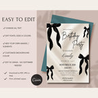 Elegant Black Bow 40th Birthday Invitation