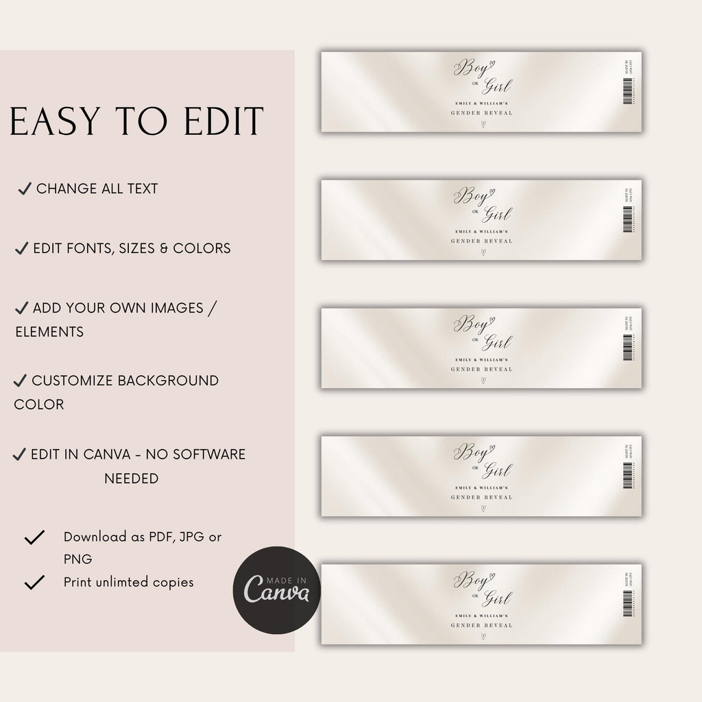 Elegant Gender Reveal Water Bottle Labels