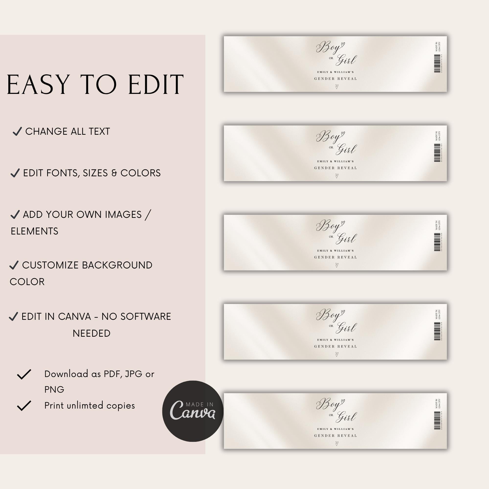 Elegant Gender Reveal Water Bottle Labels