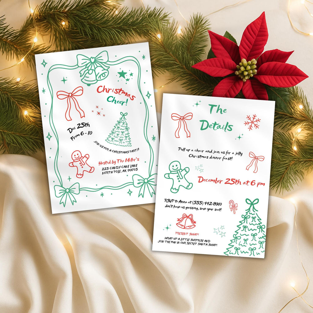 Hand Drawn Red & Green Christmas Invitation