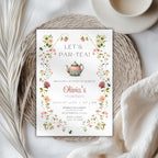 Watercolor Floral Tea Party Kids Birthday Invitation