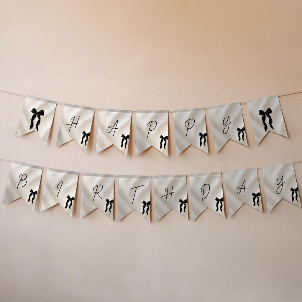 Black Bow Birthday Bunting Banner