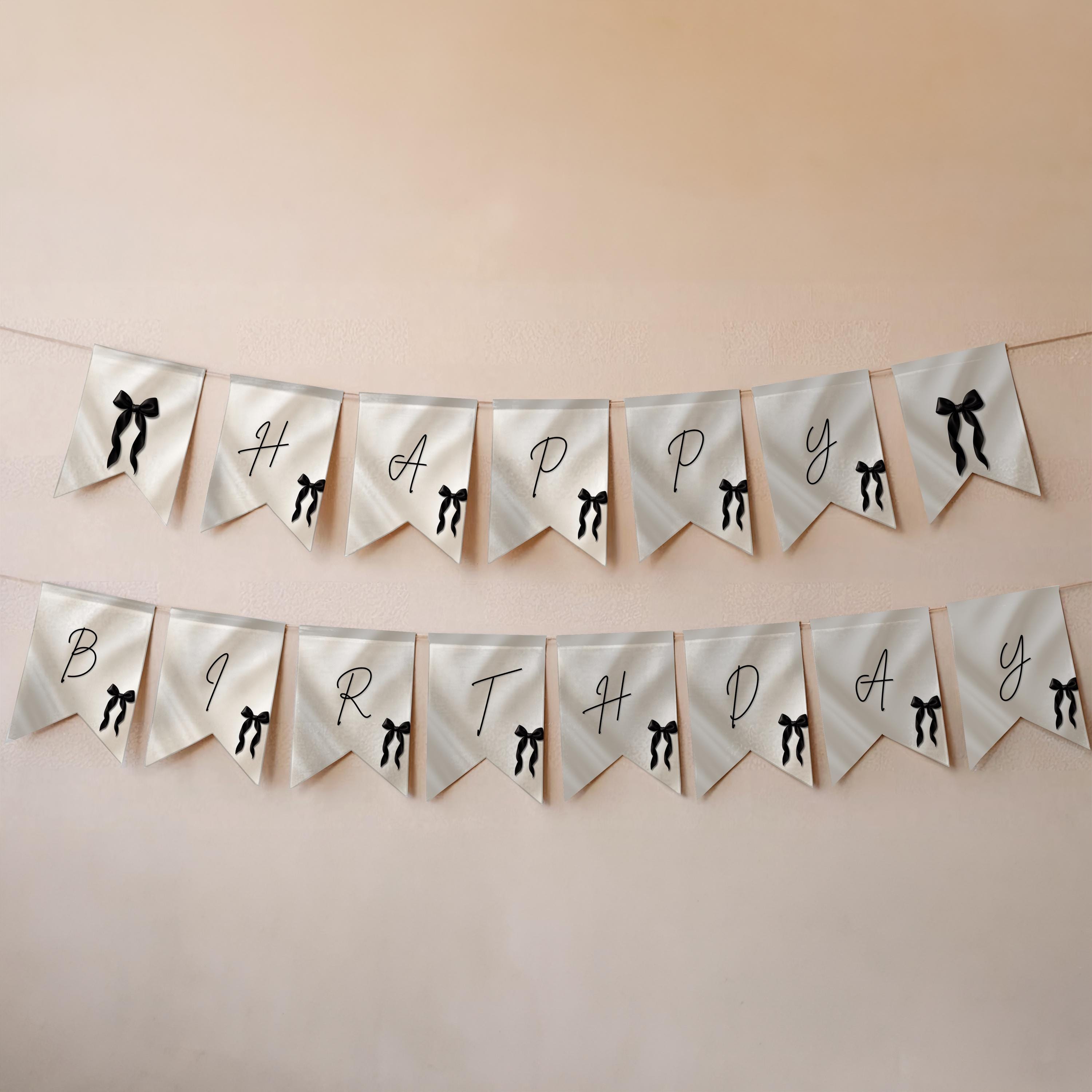 Black Bow Birthday Bunting Banner
