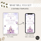 Purple Watercolor Princess Castle Birthday Invitation