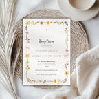 Elegant Wildflower Baptism Invitation with Cross