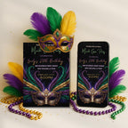 Mardi Gras Feather Mask Birthday Invitation