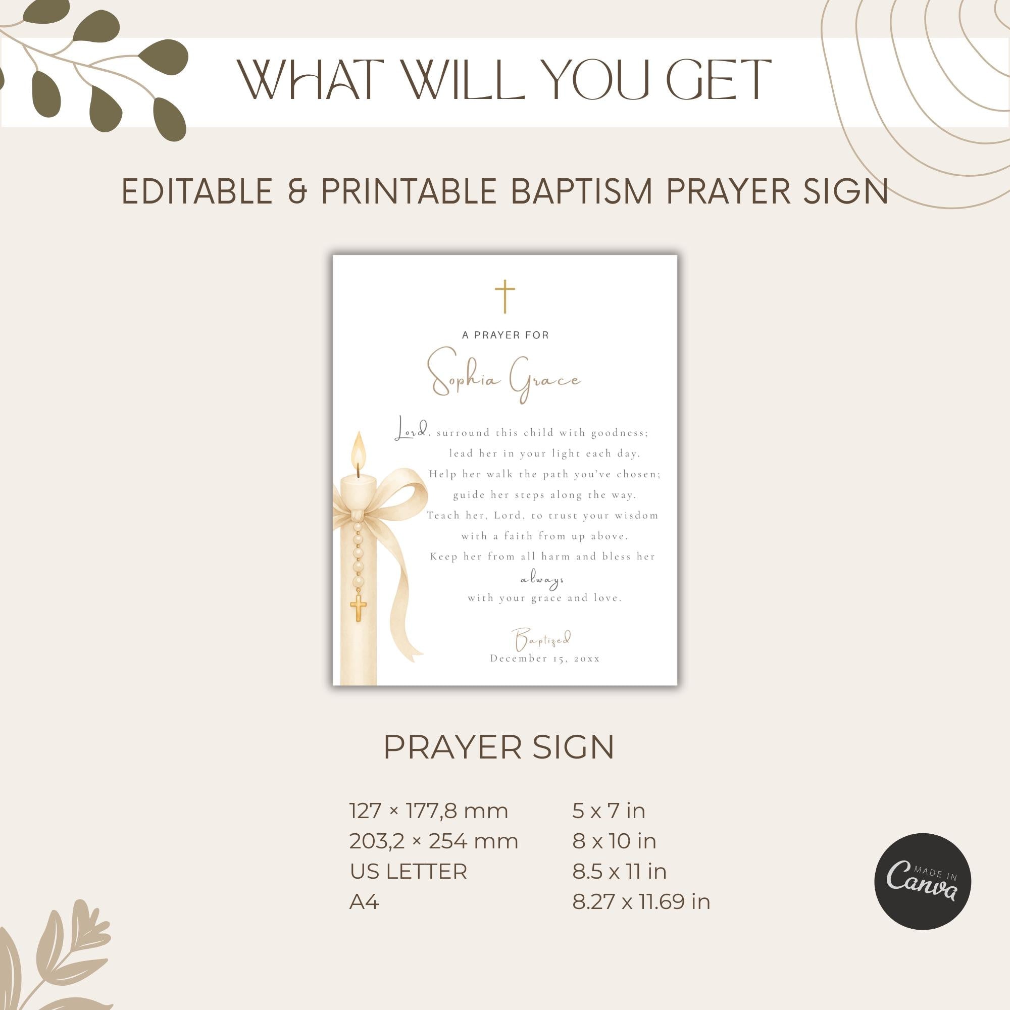 Gold Candle Baptism Prayer Card Sign