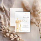 Gold Candle Orthodox Cross Baptism Invitation