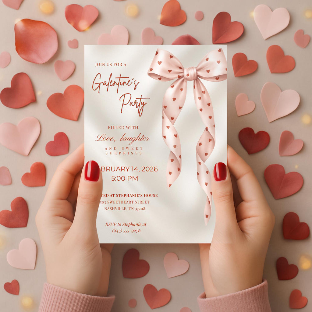 Valentines Party Invitation Pink Bow