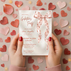 Valentines Party Invitation Pink Bow