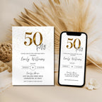 Minimal Gold Confetti 50th Birthday Invitation