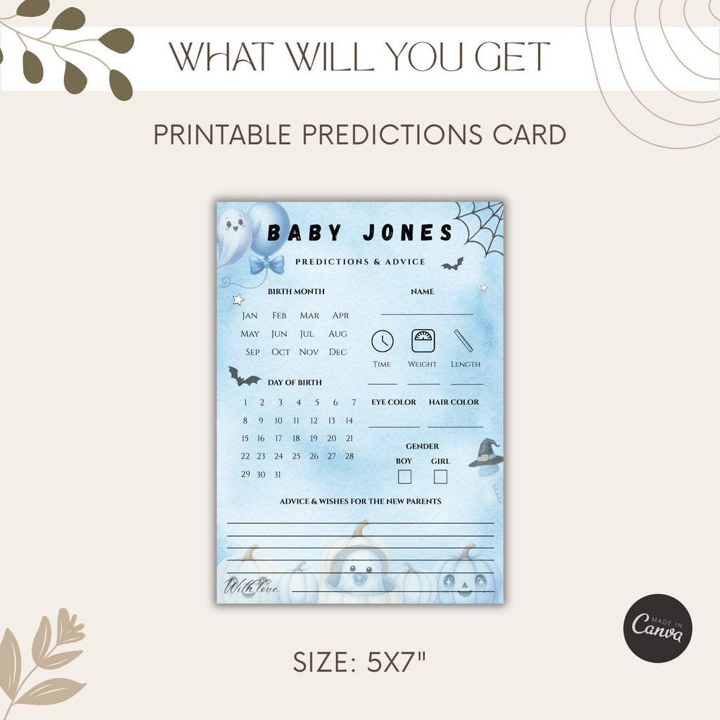 Little Boo Blue Predictions & Advice Card - Little Boo blue Halloween baby shower printable