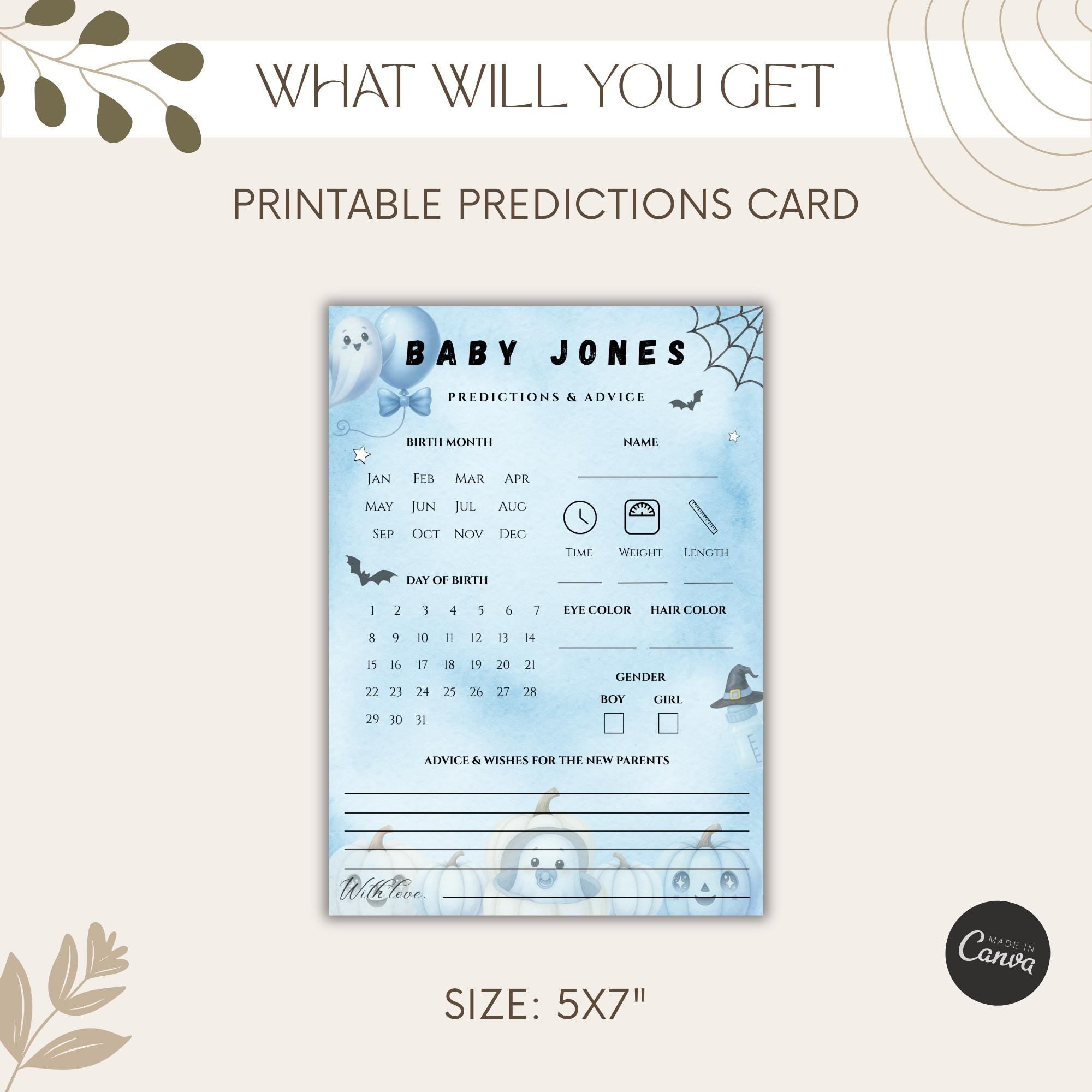 Little Boo Blue Predictions & Advice Card - Little Boo blue Halloween baby shower printable