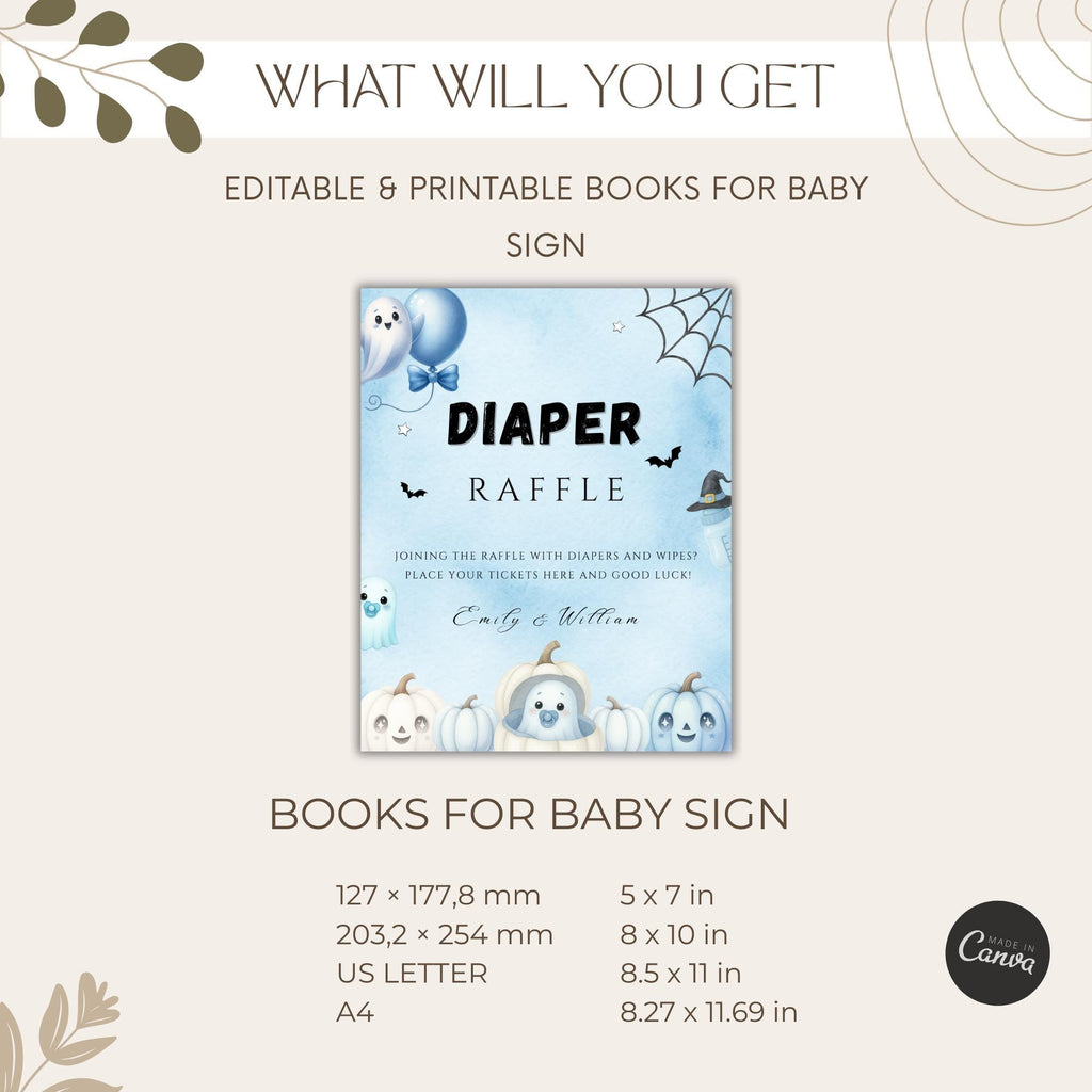 Little Boo Blue Books for Baby Sign - Little Boo blue Halloween baby shower printable
